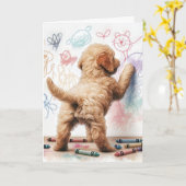 Geburtsdatum Labradoodle Dog Doodle Karte (Gelbe Blume)