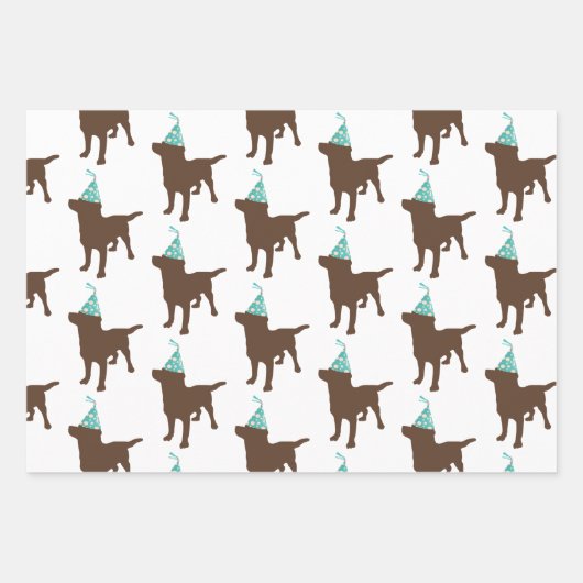 Geburtsdatum Labrador Schokolade Hund in Party Hut Geschenkpapier Set (Vorderseite 3)