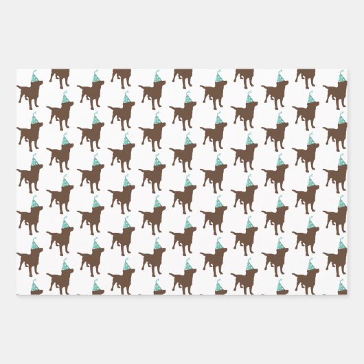 Geburtsdatum Labrador Schokolade Hund in Party Hut Geschenkpapier Set (Vorderseite 2)