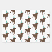 Geburtsdatum Labrador Schokolade Hund in Party Hut Geschenkpapier Set (Vorderseite)