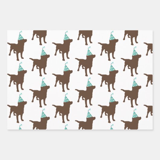 Geburtsdatum Labrador Schokolade Hund in Party Hut Geschenkpapier Set (Vorderseite)