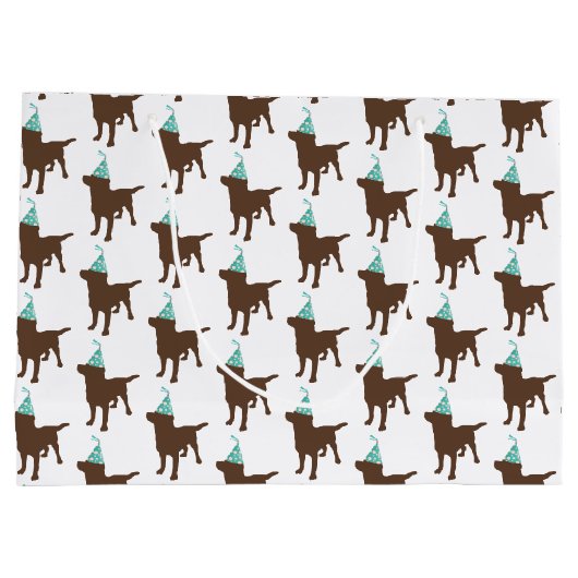 Geburtsdatum Labrador Schokolade Hund in Party Hut Große Geschenktüte (Rückseite)