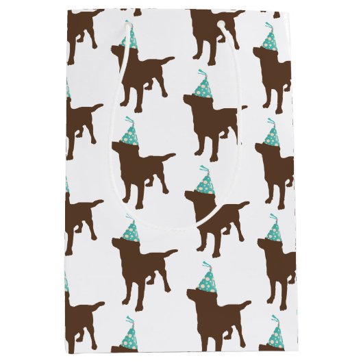 Geburtsdatum Labrador Schokolade Hund in Party Hut Mittlere Geschenktüte (Vorderseite)