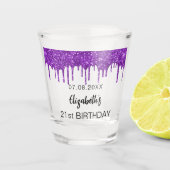 Geburtsdatum lila Glitzer Tropfen Name Schnapsglas (Vorderseite)
