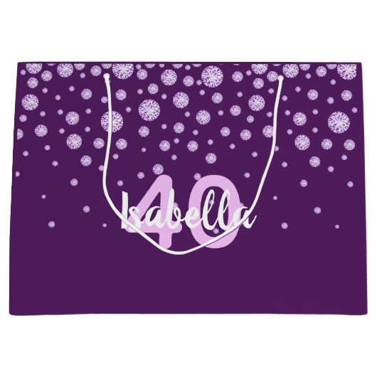 Geburtsdatum lila rosa Monogramm Name Diamanten Große Geschenktüte (Vorderseite)