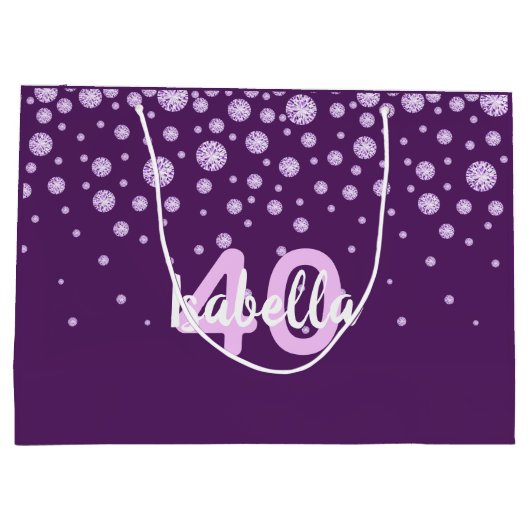 Geburtsdatum lila rosa Monogramm Name Diamanten Große Geschenktüte (Rückseite)