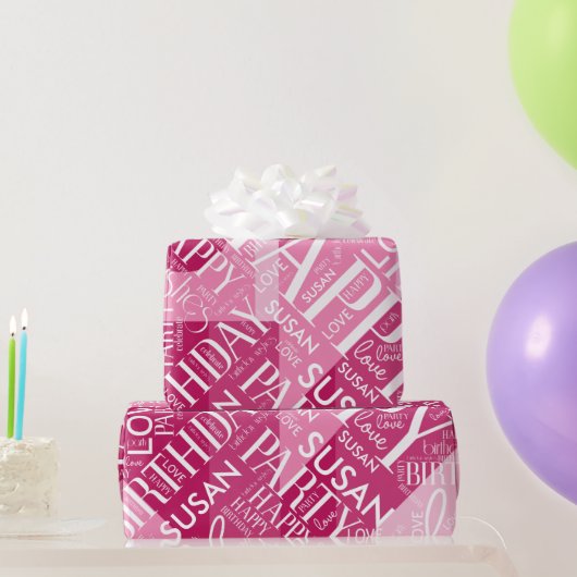 Geburtsdatum: Name der mittleren Länge Pink-ID274  Geschenkpapier (Partygeschenke)