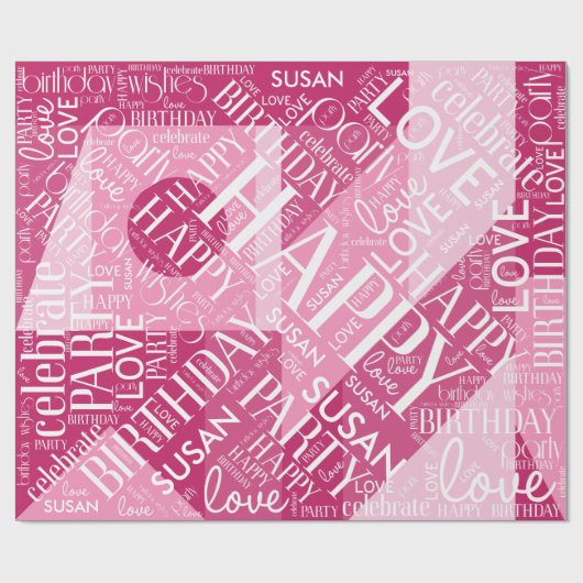 Geburtsdatum: Name der mittleren Länge Pink-ID274 Geschenkpapier (Flach)