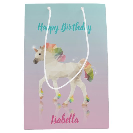 Geburtsdatum Rainbow Unicorn Name - mittelgroße Ge Mittlere Geschenktüte (Vorderseite)