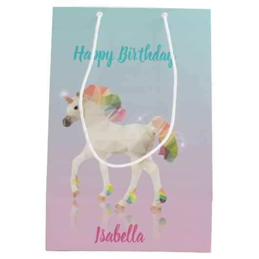 Geburtsdatum Rainbow Unicorn Name - mittelgroße Ge Mittlere Geschenktüte (Rückseite)