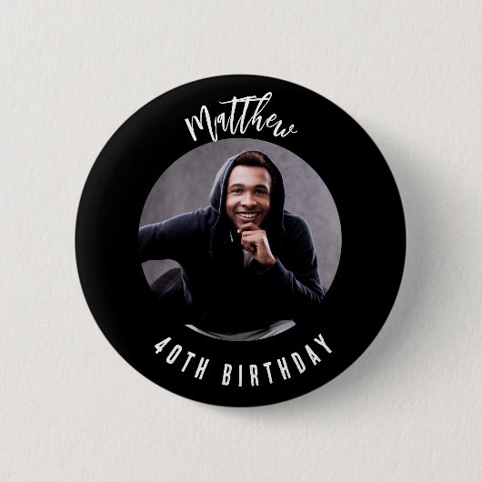 Geburtsdatum Schwarz-weißer Foto Button (Vorderseite)