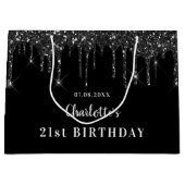 Geburtsdatum Schwarz-weißer Glitzer Tropfen Name Große Geschenktüte (Vorderseite)