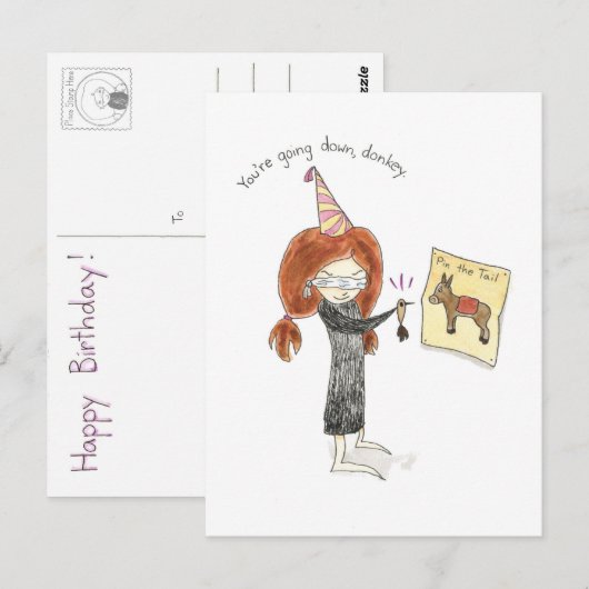 Geburtsday Donkey Postcard Postkarte (Vorne/Hinten)
