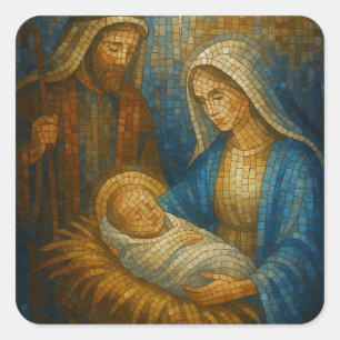 Geburtsfenstermosaik Heilige Familie Quadratischer Aufkleber