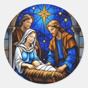 Geburtsgeschichte Buntglas Weihnachtsfenster Runder Aufkleber