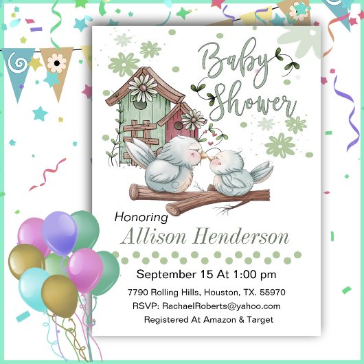 Geburtshaus mit Mama und Baby Bird Baby Dusche Einladung