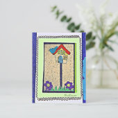 Geburtshaus, Vogel und Blume Cartoon Postkarte (Stehend Vorderseite)