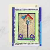 Geburtshaus, Vogel und Blume Cartoon Postkarte (Vorne/Hinten)