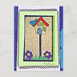 Geburtshaus, Vogel und Blume Cartoon Postkarte