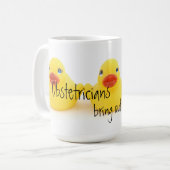 Geburtshelfer und gelbe Gummienten Kaffeetasse (Vorderseite Links)