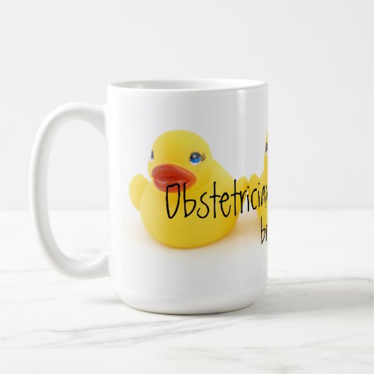 Geburtshelfer und gelbe Gummienten Kaffeetasse (Links)