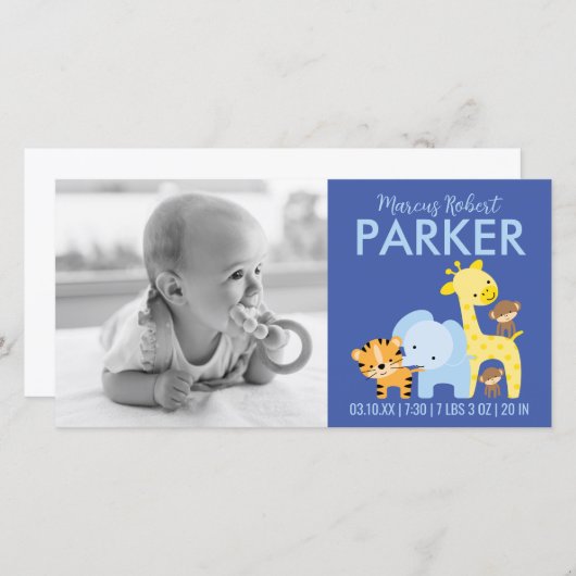 Geburtshinweis Fotokarten (blau) Ankündigung (Vorne/Hinten)