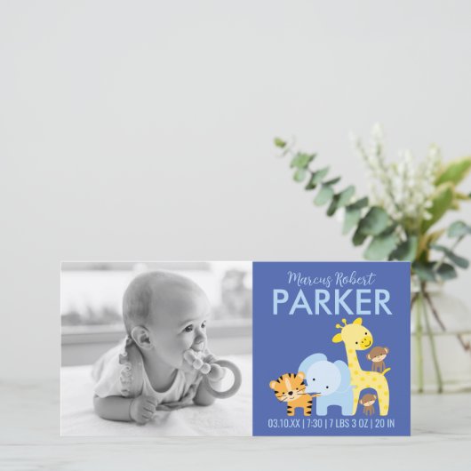 Geburtshinweis Fotokarten (blau) Ankündigung (Stehend Vorderseite)