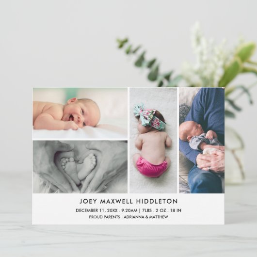Geburtshinweis Minimale FotoCollage Ankündigung (Stehend Vorderseite)