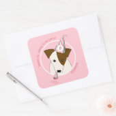 Geburtshunde Welpe mit Party, dass Mädchen pink Quadratischer Aufkleber (Umschlag)