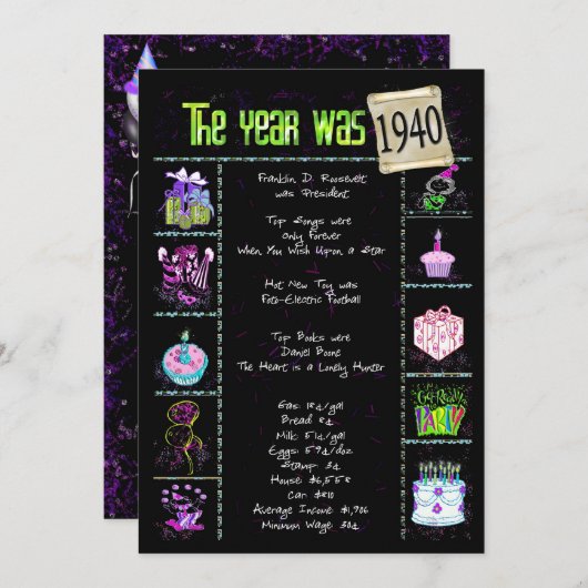 Geburtsjahr 1940 Einladung (Vorne/Hinten)