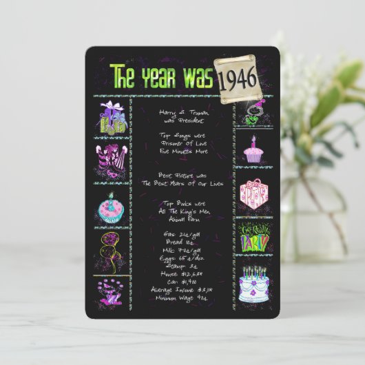 Geburtsjahr 1946 Einladung (Stehend Vorderseite)