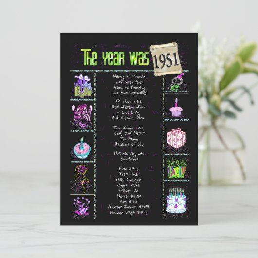 Geburtsjahr 1951 Einladung (Stehend Vorderseite)