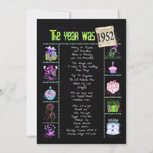 Geburtsjahr 1952 Einladung (Vorderseite)