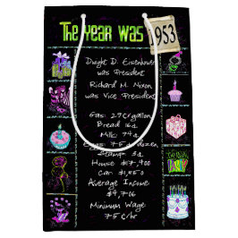 Geburtsjahr 1953 Fun Trivia auf schwarz Mittlere Geschenktüte