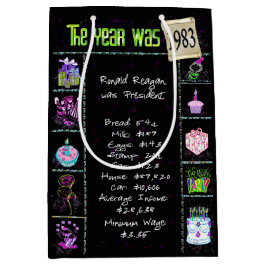 Geburtsjahr 1983 Fun Trivia auf schwarz Mittlere Geschenktüte