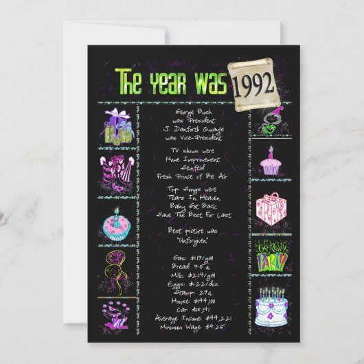 Geburtsjahr 1992 Einladung (Vorderseite)
