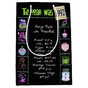 Geburtsjahr 1992 Fun Trivia auf schwarz Mittlere Geschenktüte