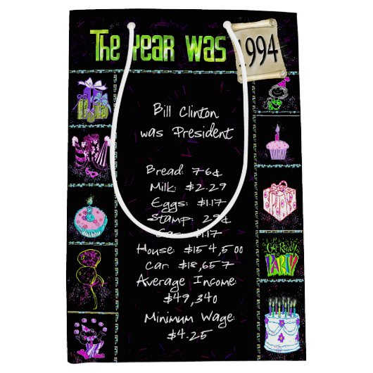 Geburtsjahr 1994 Fun Trivia auf schwarz Mittlere Geschenktüte (Vorderseite)