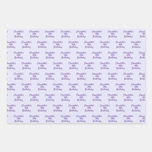 Geburtsjahrslavene lila Namensskripte Geschenkpapier Set (Vorderseite)
