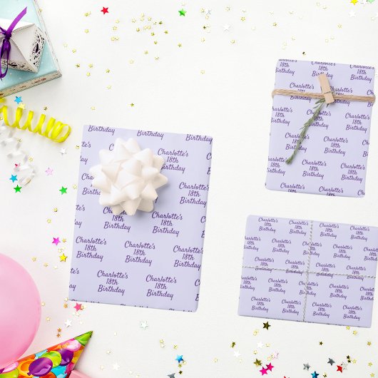 Geburtsjahrslavene lila Namensskripte Geschenkpapier Set