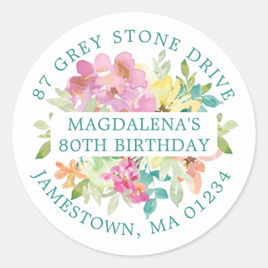 Geburtsjahrsommer - Florale Rücksendeadresse Runder Aufkleber (Vorderseite)