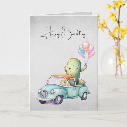 Geburtskakteen im Retro-Lkw Karte (Gelbe Blume)