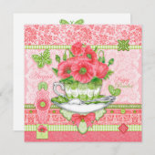 Geburtskarte Blume und August-Teacup-Karte Einladung (Vorne/Hinten)