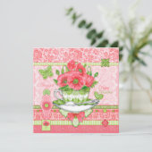 Geburtskarte Blume und August-Teacup-Karte Einladung (Stehend Vorderseite)
