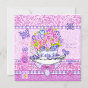 Geburtskarte Blume und Gem April-Teacup-Karte Einladung