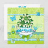 Geburtskarte Blume und Gem Dezember Teacup Card Einladung (Vorne/Hinten)