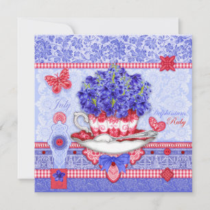 Geburtskarte Blume und Gem July Teacup Card Einladung