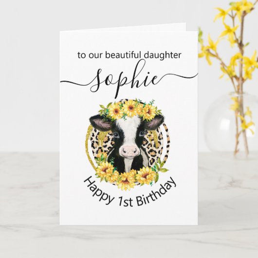 Geburtskarte der niedlichen Kuh Karte (Gelbe Blume)