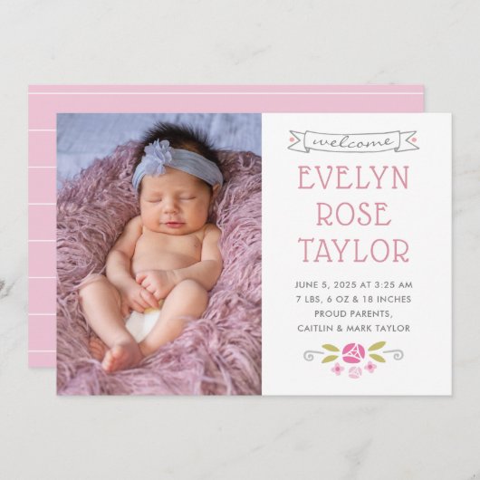 Geburtskarte der Petite Rose Ankündigung (Vorne/Hinten)