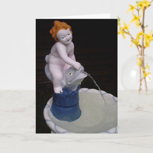 Geburtskarte "Fountain Statue Flowing Water" Karte (Gelbe Blume)